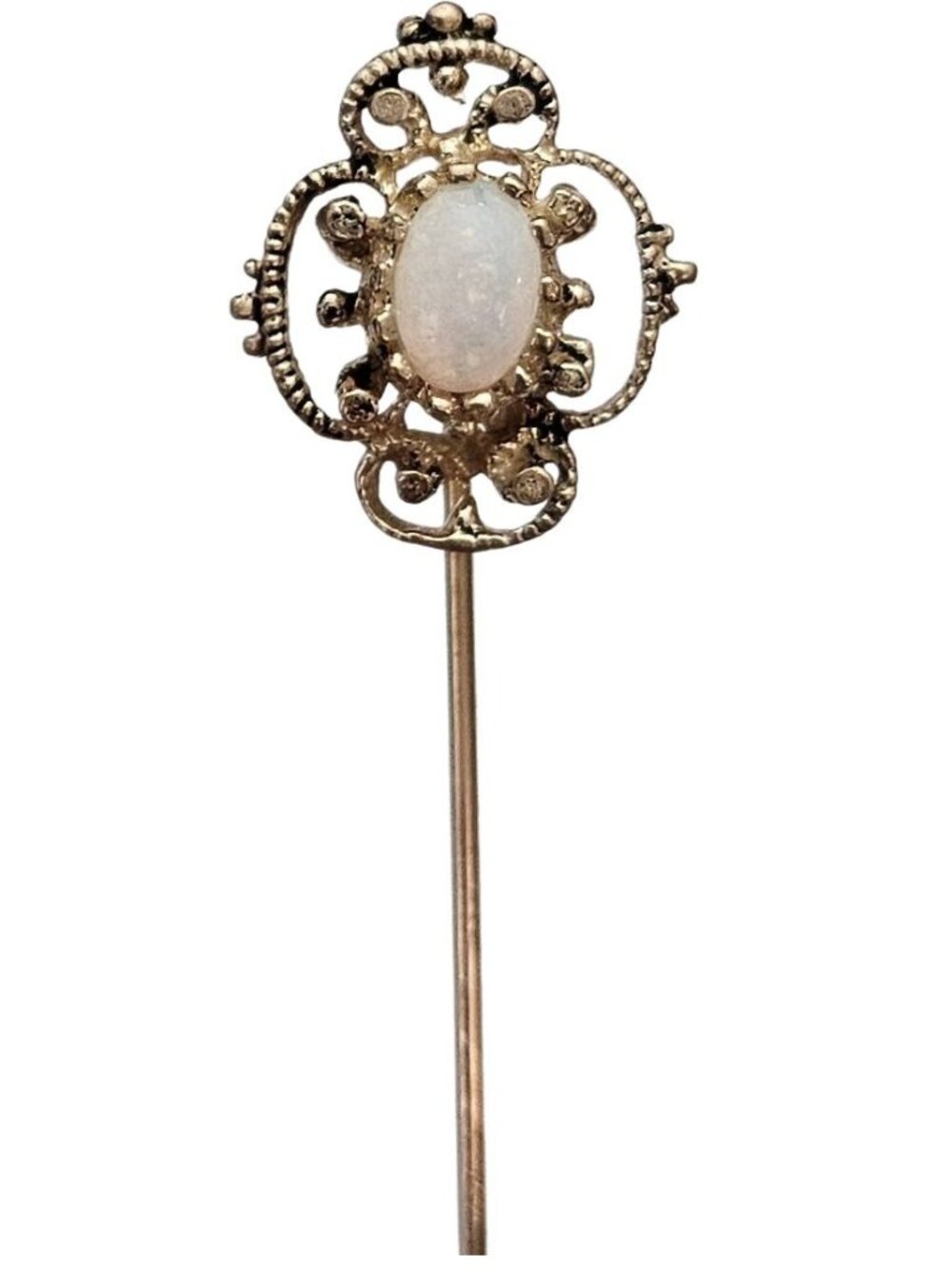 14K Yellow Gold Opal Stick Lapel Filigree Pin J798 - Picture 9 of 9